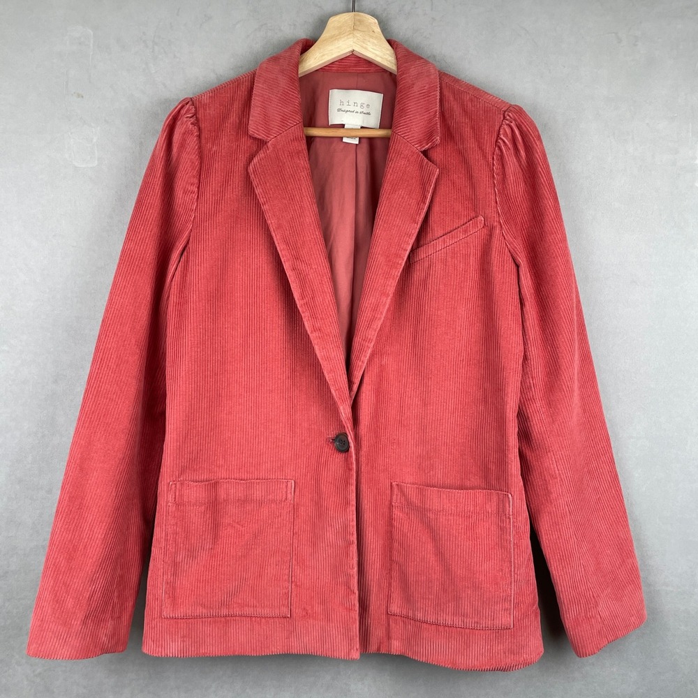 Hinge Womens Pink Corduroy Blazer Jacket Single Button Cotton Office City Chic S